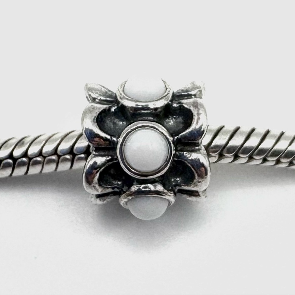 Pandora Forget Me Not White Agate & Sterling Silver Charm